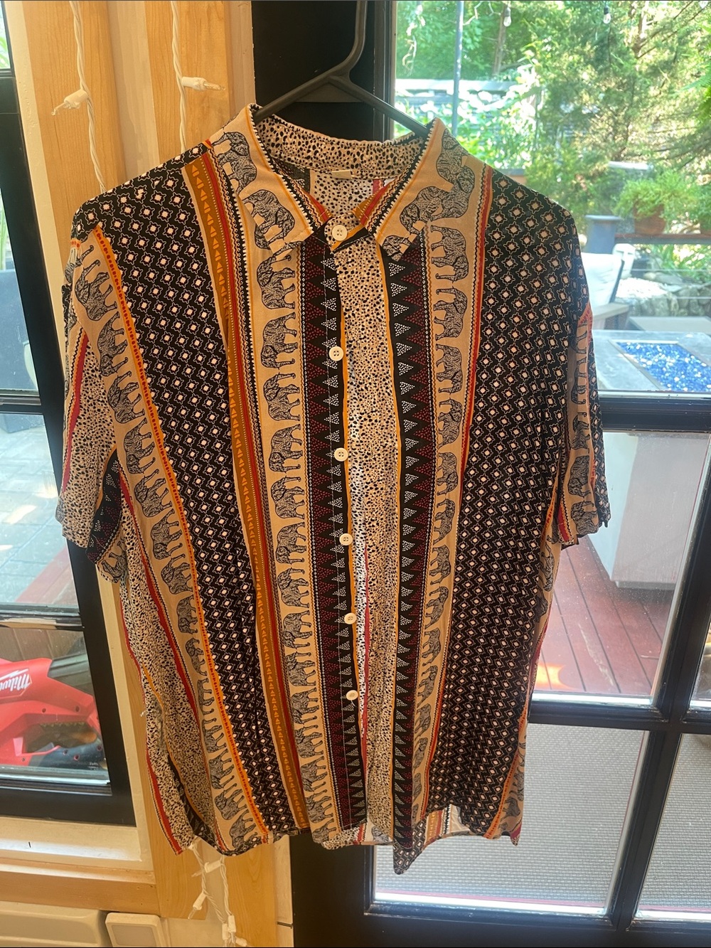 Men's Short-Sleeve Button Shirt in Navy and Mustard Stripe